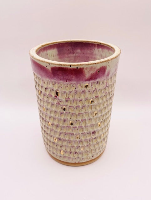 Carved Raspberry Vase with Gold