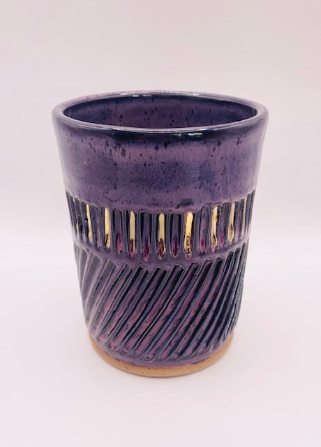 Carved Plum Vase with Gold