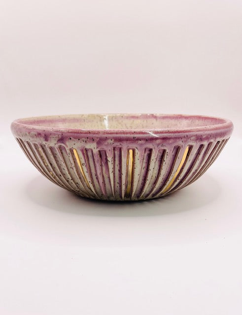 Carved Raspberry Bowl with Gold