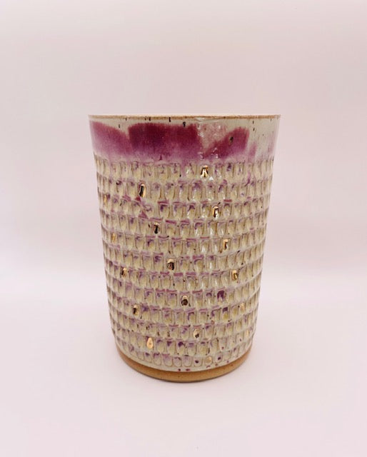 Carved Raspberry Vase with Gold
