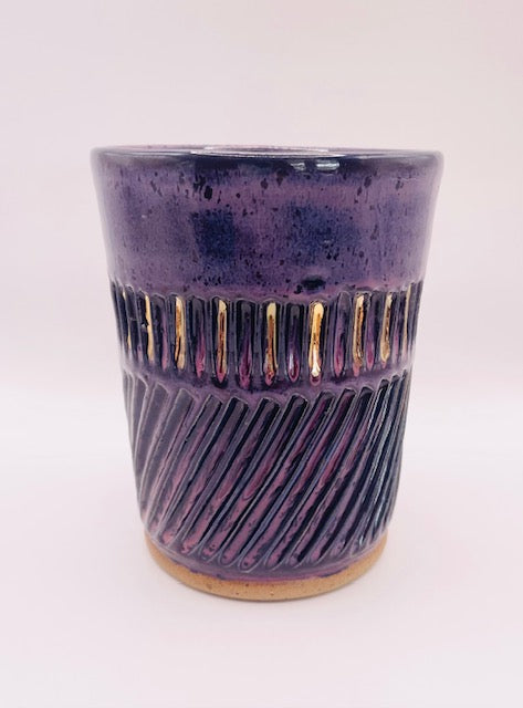 Carved Plum Vase with Gold